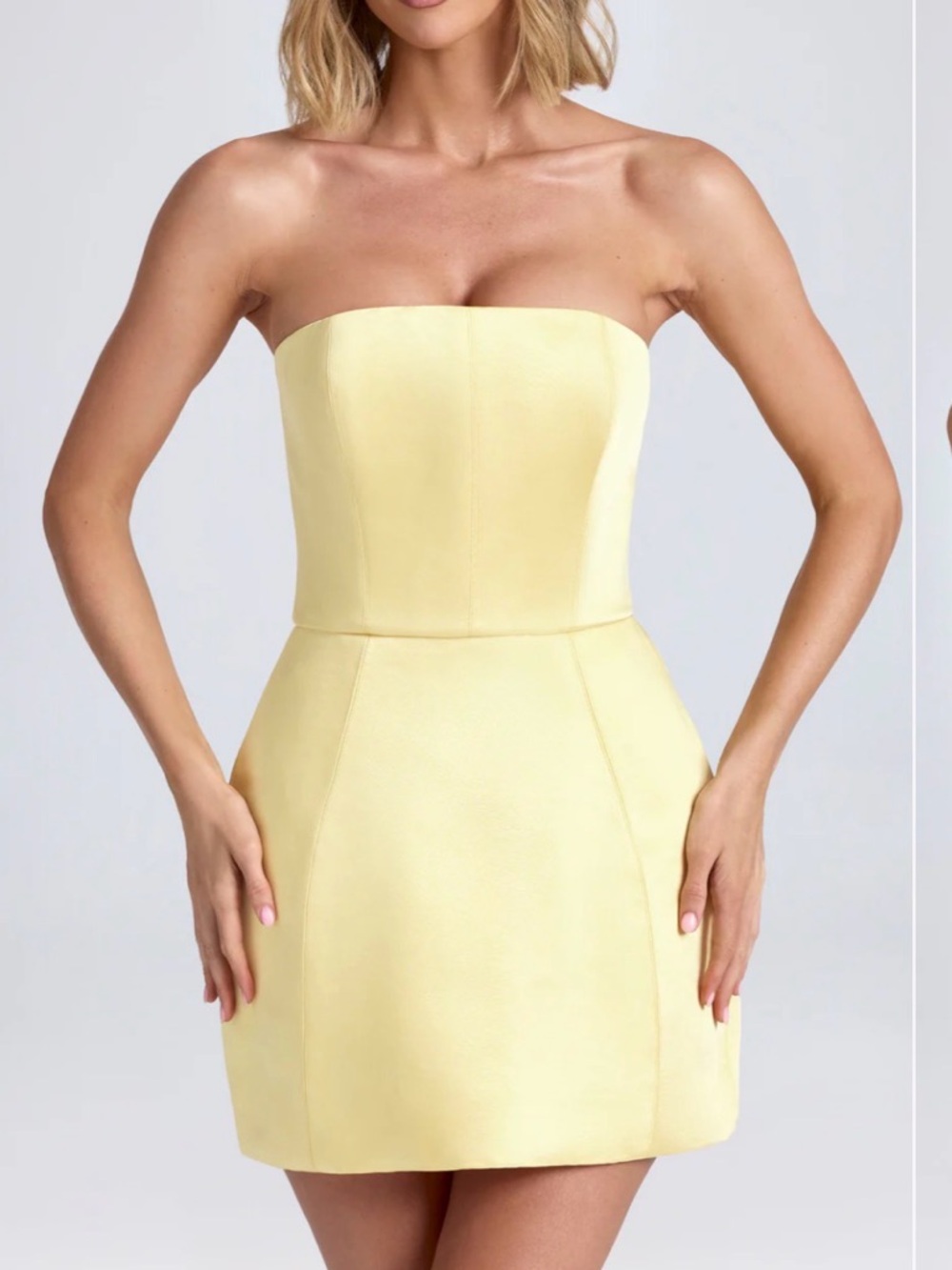 Strapless Yellow Satin Mini Dress